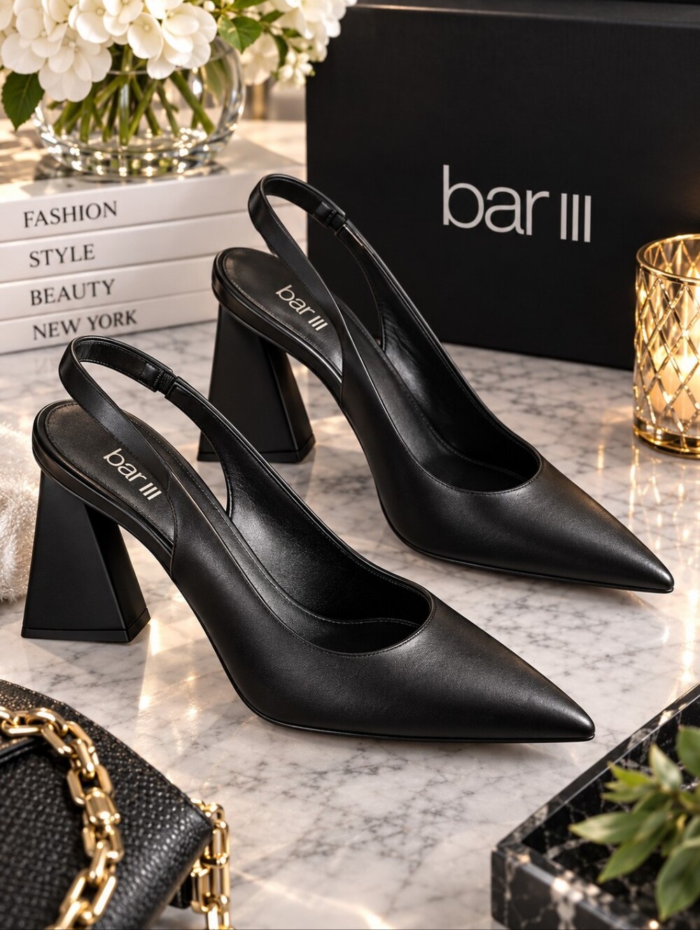 Bar III Pointed Slingback Block Heels Size 7.5 Black
